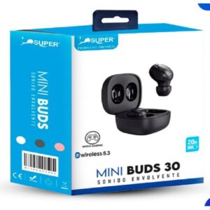 Super Bluetooth Mini Buds 30 (ENC/Modo Gaming - IPX4 - 20h música - colores variados)