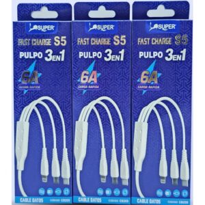 Super Super Cable Pulpo 3en1 Fast Charge S5 (6A)