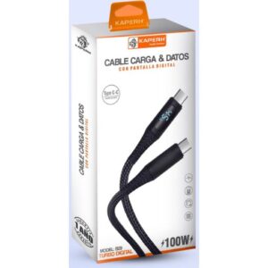 Kaperh Cable de Naylon Reforzado Modelo Tipo C-C con pantalla digital (100W - 1 Metro)