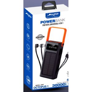 Super Power Bank Solar Octopus 1 30000mAh 4en1 (30W - carga solar)