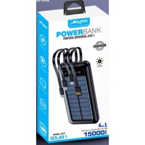 Super Power Bank Solar 1 15000mAh 4en1 (carga solar)