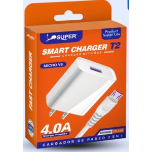 Super Cargador Smart Charger T2 Micro-V8 4.0A (cargador de pared 2en1)