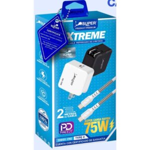Super Cargador Xtreme Tipo C-C con cable 2 Metros (75W)