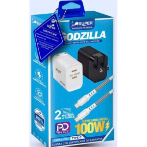 Super Cargador Godzilla Tipo C-C con cable 2 Metros (100W)