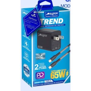 Super Cargador Tren Tipo C-C con cable 2 Metros (65W)