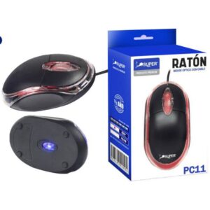 Super Mouse Óptico Ratón PC11 (con cable - 1200 dpi)